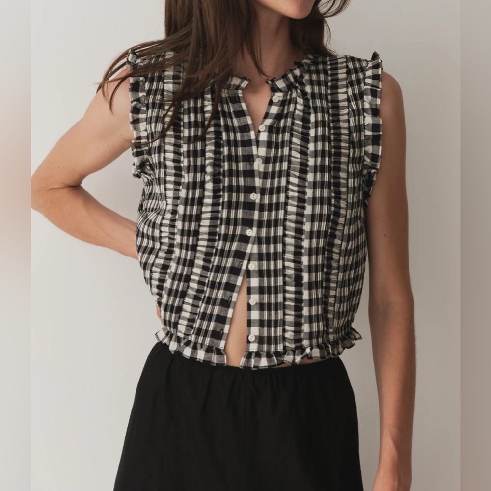 DÔEN Harietta Top in Marilyn Gingham Black/White Size XXL
